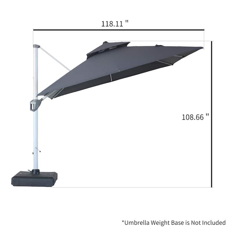Clihome 10ft Outdoor Patio Cantilever Square Umbrella with Protective Cover