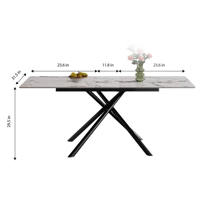 Roomfitters Expandable Dining Table, Modern Sintered Stone Kitchen Desk with X Base