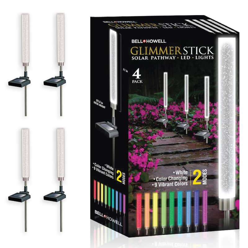 Bell + Howell Color Changing Solar Powered Glimmer Sticks for Gardens and Pathways - 4 Pack - White