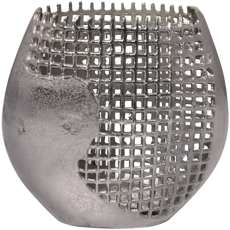 Dark Gray Aluminum Metal Grid Inspired Abstract Vase with Open Frame Design