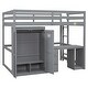 preview thumbnail 12 of 32, Wooden Loft Bed with Built-in Desk,A Wardrobe,Three Drawers,an Open Storage Cabinet,Full Size
