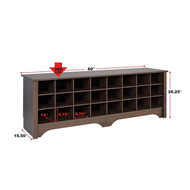 Prepac 24 pair Shoe Storage Cubby Bench, Multiple Finishes