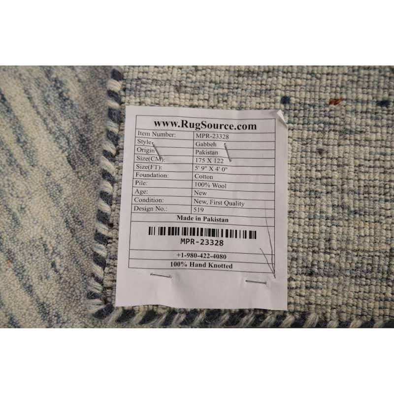 Beige Tribal Gabbeh Oriental Rug Hand-Knotted Wool Carpet - 4'0" x 5'9"