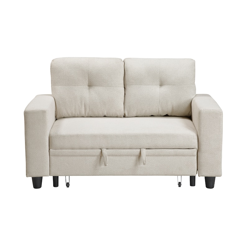 Hazel 56.5" Boucle 2-Seater Loveseat - Pull-out Bed, Shelves, USB Port