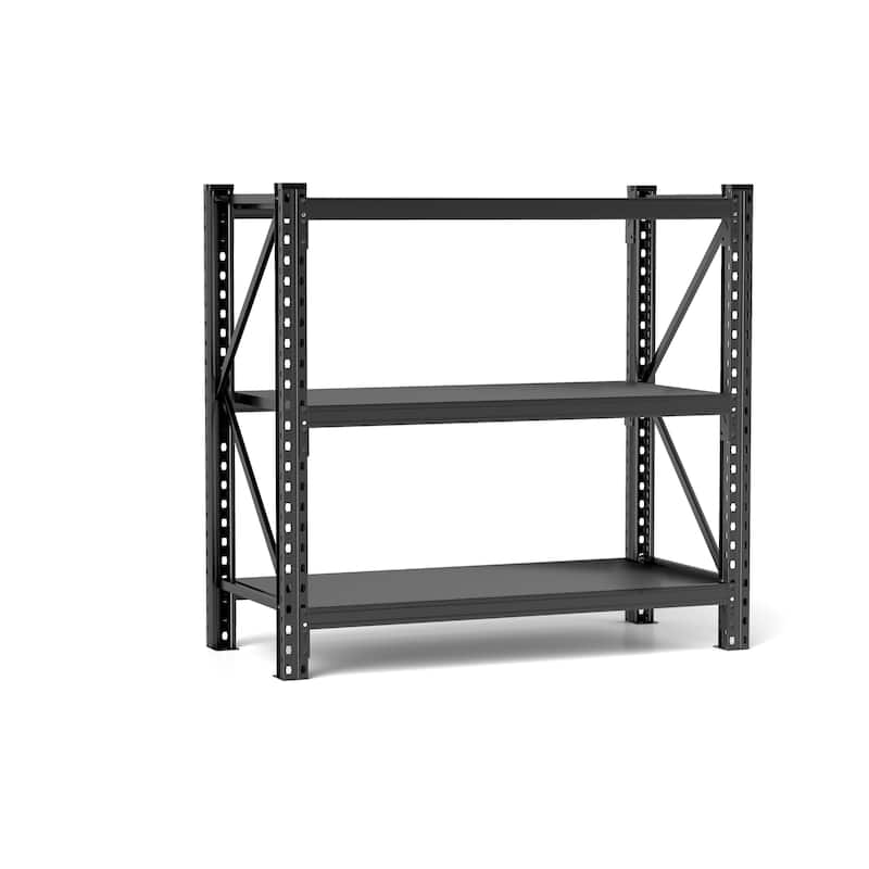 3-Tier Industrial Shelving Rack - 63in, Heavy Duty Steel Shelving Unit Adjustable, Black, Requires Assembly