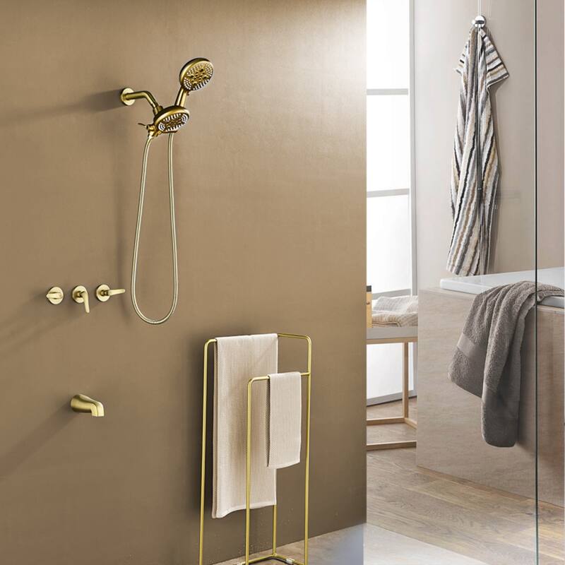 Modland 3-Handle Tub and Shower Faucet Set Dual Head 5-Setting Brass Valve with Alloy Spout