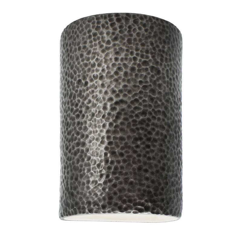 Justice Design Ambiance - Large ADA Cylinder Wall Sconce - Closed Top (Outdoor) - Replaceable Bulb - Hammered Pewter