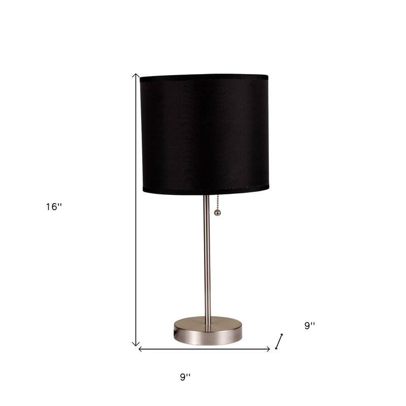 HomeRoots 16" Silver Metal Candlestick Table Lamp With Black Classic Drum Shade - 9' X '16' X '9