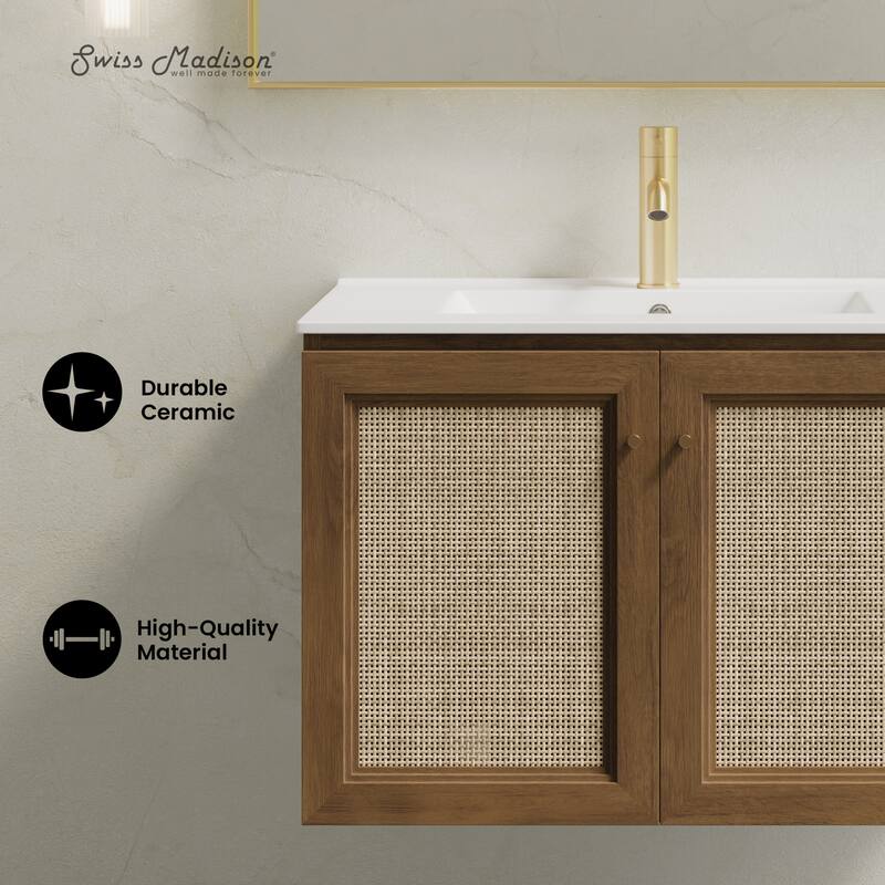 Classe 30" Wall-Mounted Bathroom Vanity In Brown Oak With Single Faucet Hole Vanity Top - 30