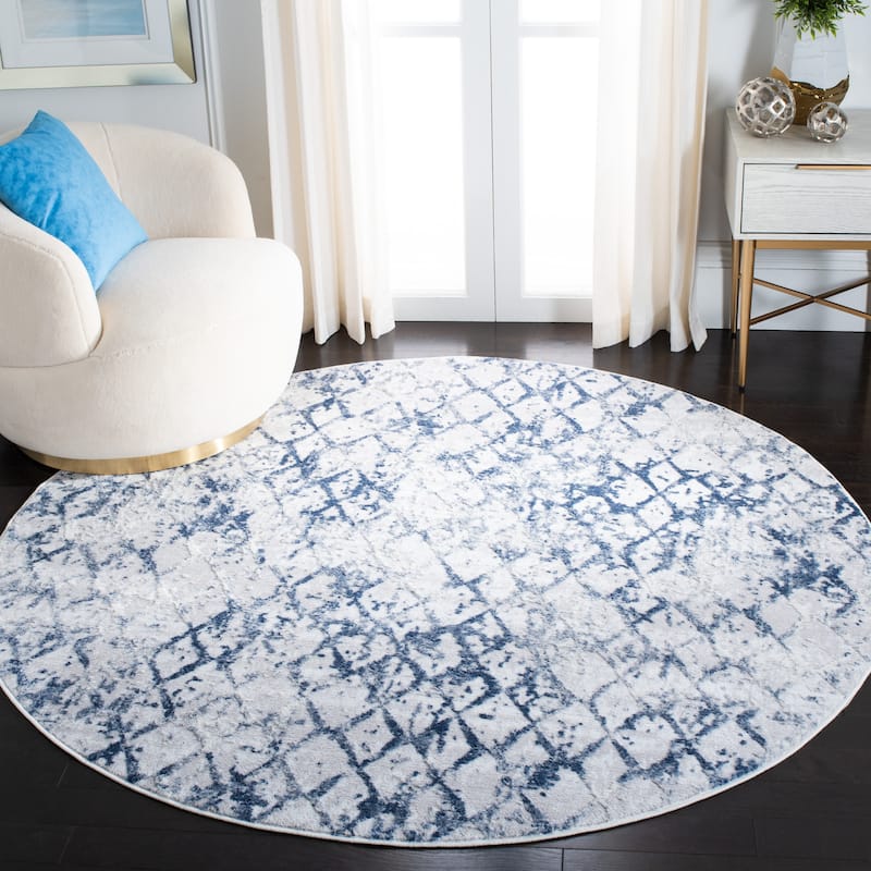 SAFAVIEH Amelia Selvete Modern Trellis Distressed Rug - 5'3" Round - Grey/Navy