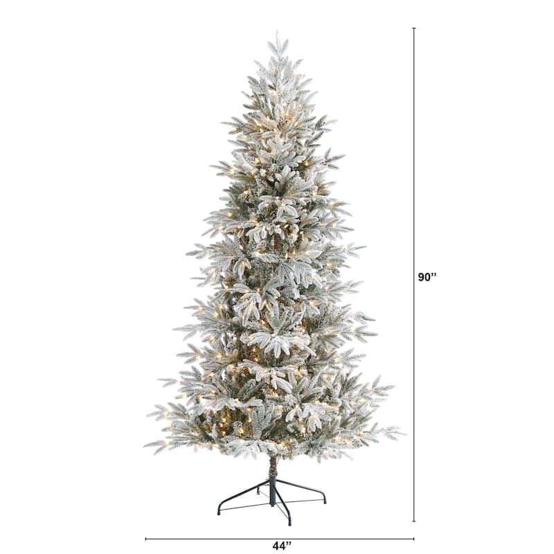 7.5 Ft Artificial Christmas Tree with LED Lights - Holiday Spruce Decor, Bendable Branches, Indoor Xmas Tree - White - 84
