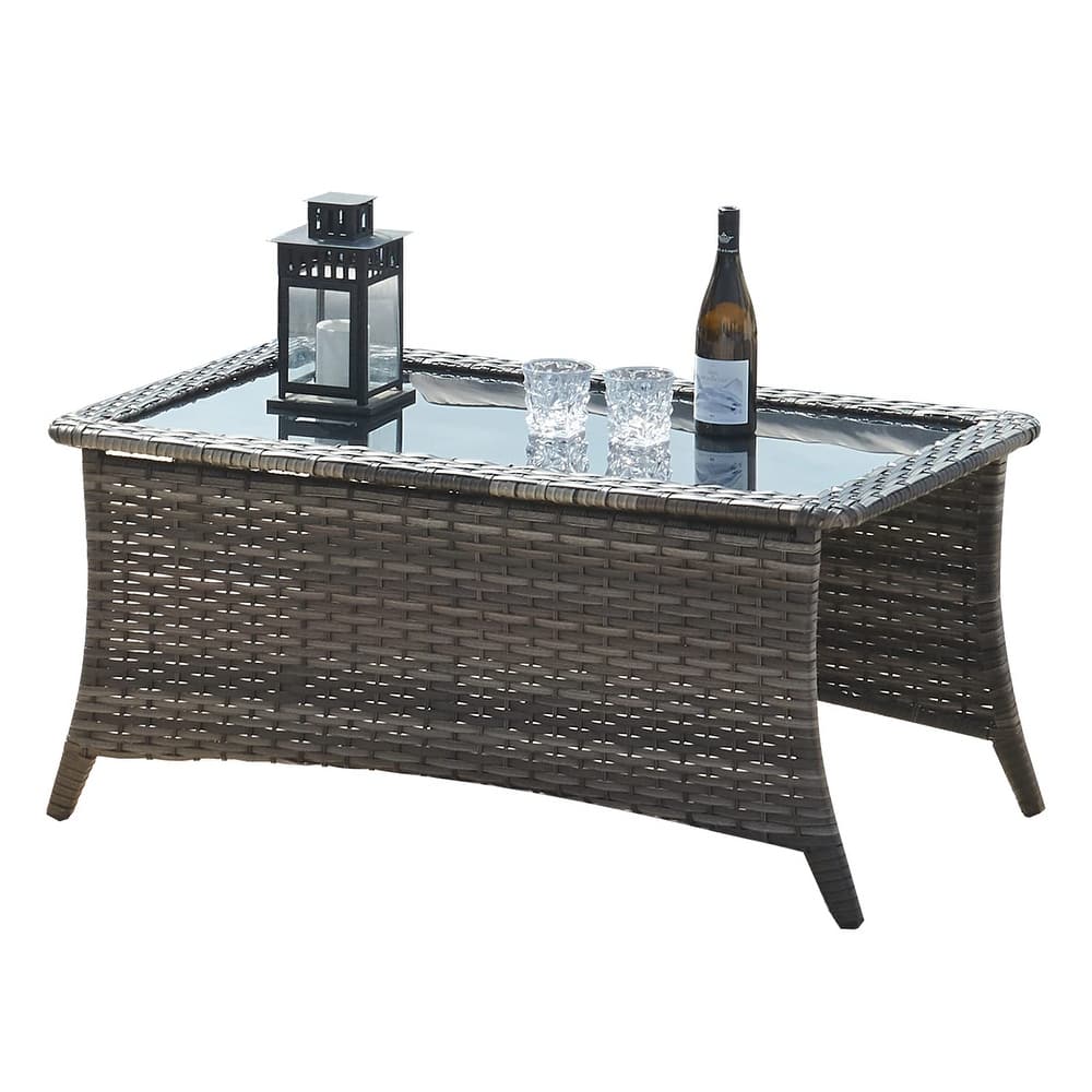 Pocassy Outdoor Patio Wicker Coffee Table-Rectangle - 46.5X28.5X21