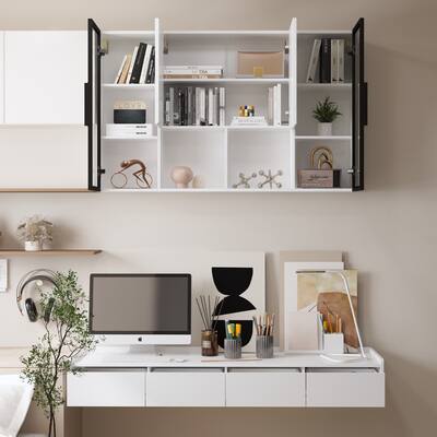 Space-Efficient Work & Display Hub: Chic Floating Desk with Storage