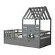 preview thumbnail 15 of 16, Twin Size House Bed w/ 2 Storage Drawers & Guardrails, Playhouse Bed w/ Roof and Window, Wooden Bed for Girls & Boys, White