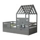 preview thumbnail 7 of 25, Wooden Slat Roof Platform Bed Guardrails House Bed Frame with 2 Storage Drawers, Kids Playhouse Bed Small Window & Shelves
