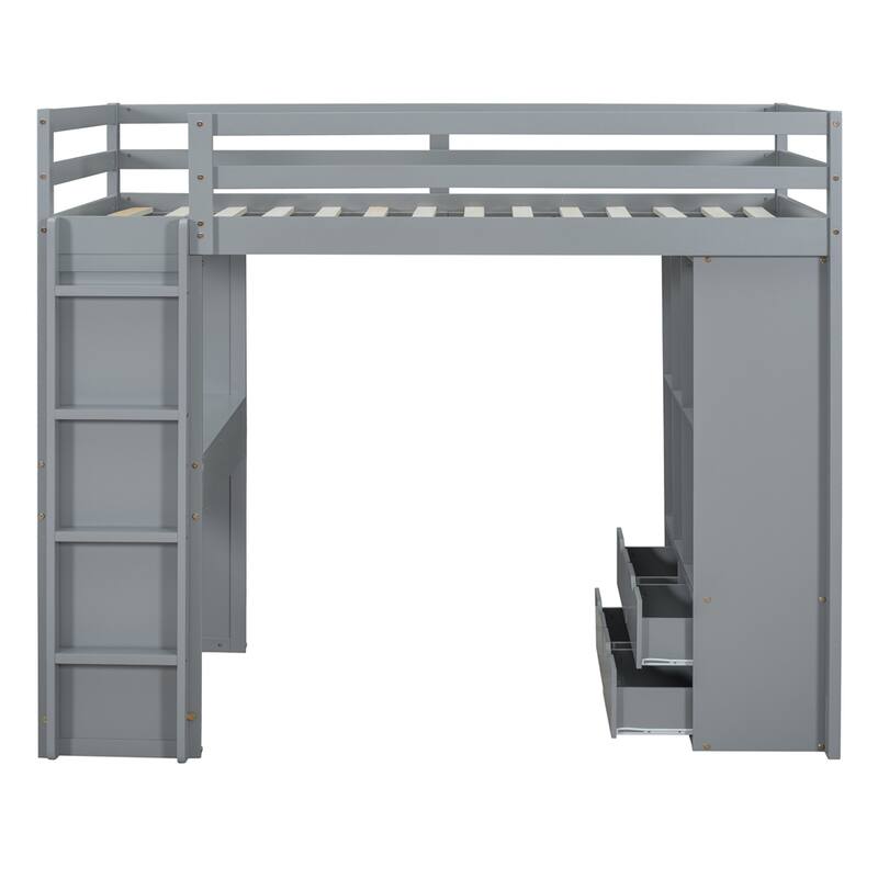 Twin Size Loft Bed with large shelves, writing desk and LED Light