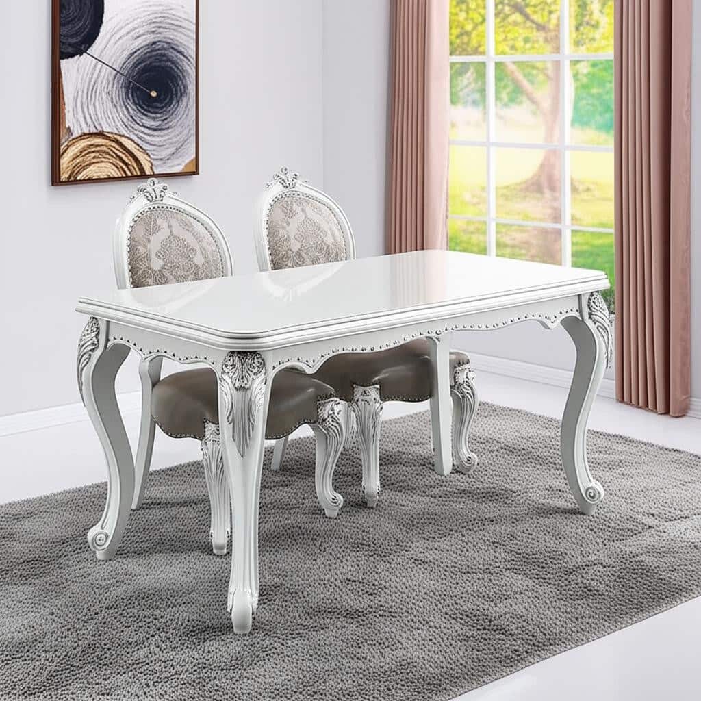 HomeRoots Set of Two Gray and White Upholstered Faux Leather And Solid Wood King Louis Back Dining Side Chairs