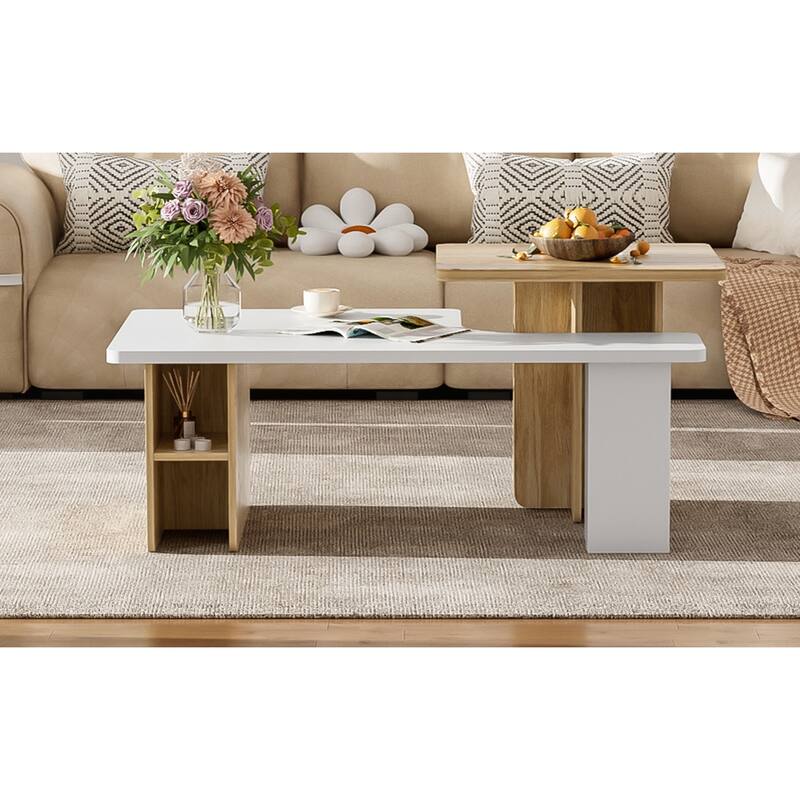 U-Can Set of 2 Nesting Coffee Tables with Durable Particle Board, Versatile and Stylish for Modern Living Rooms