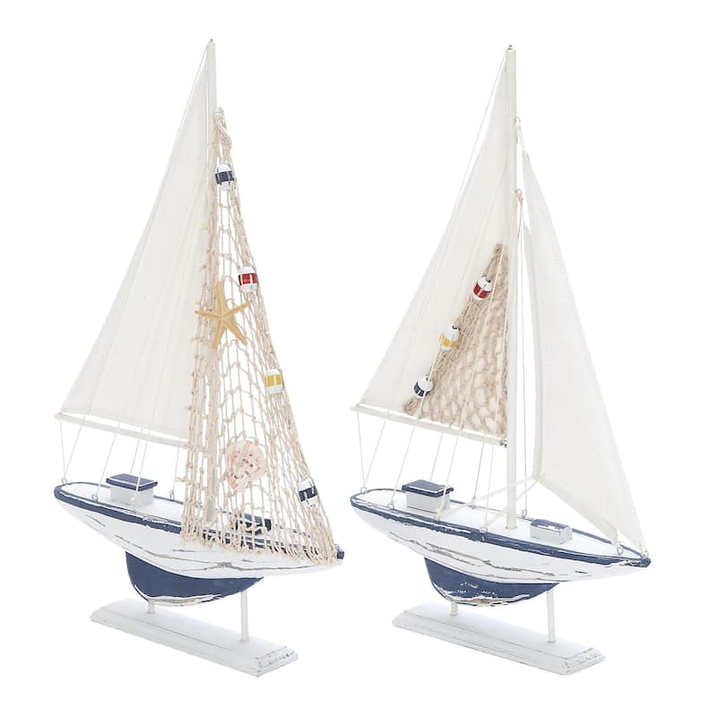 Wood Sail Boat Handmade Decorative Sculpture - Set of 2 White - Roche River Decor - White - 20"H, 13"W