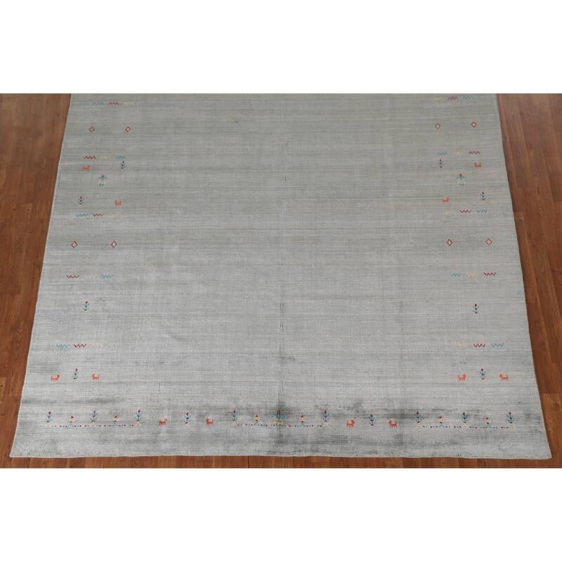 Gabbeh Indian Area Rug Hand-Knotted Beige Wool Carpet - 8'1"x 9'10"