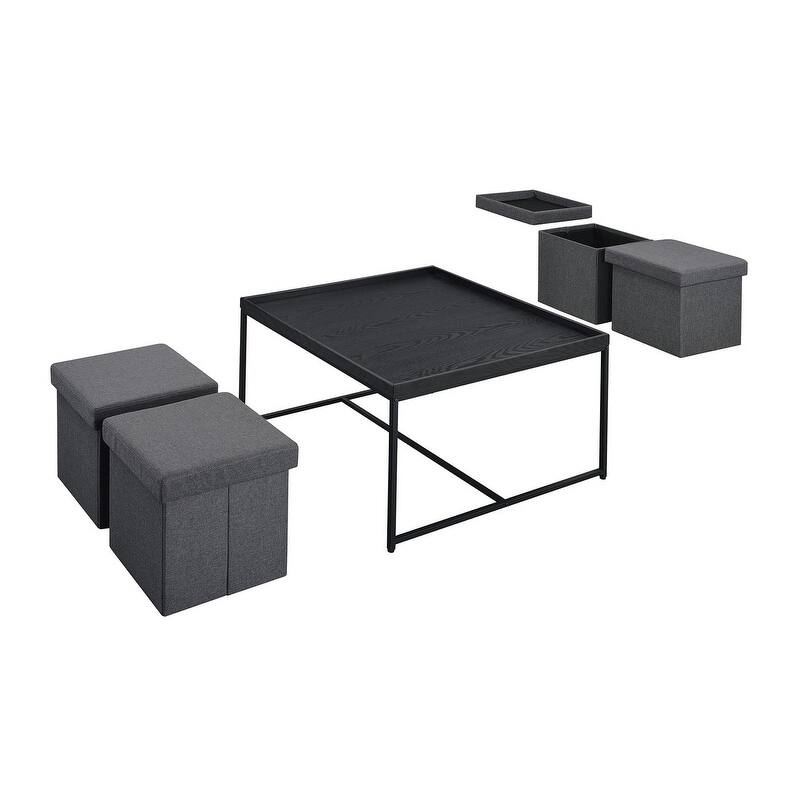 Vinny Wood Grain 5 Piece Coffee Table Set with Raised Edges