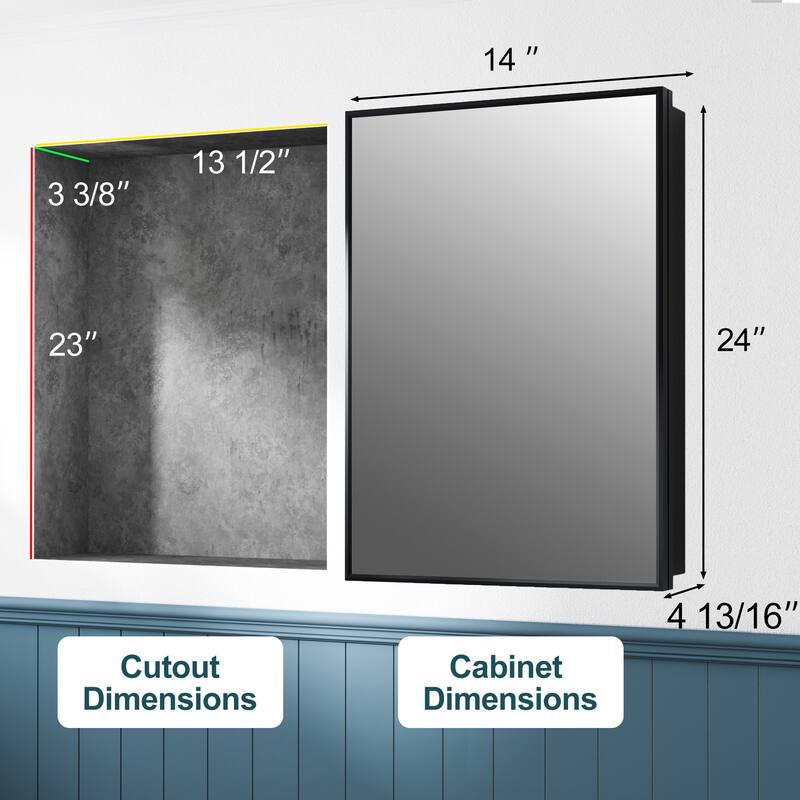 Elise Iron Medicine Cabinet with Mirror, Adjustable Shelves, Recessed or Wall Mount