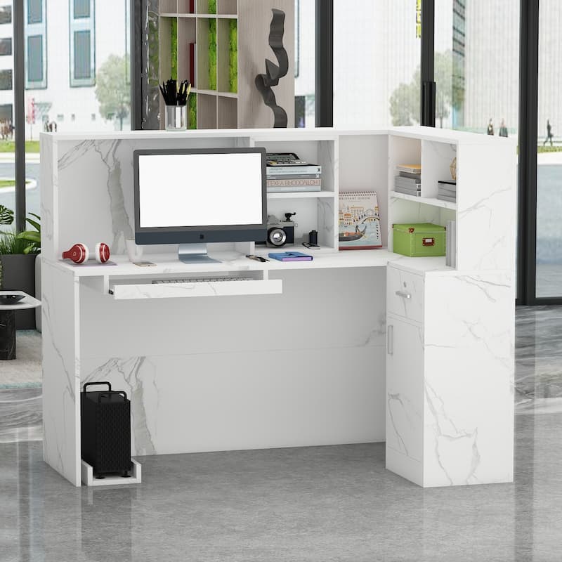 55.9-inch L-shaped Black or White Marbled Wood Reception Desk