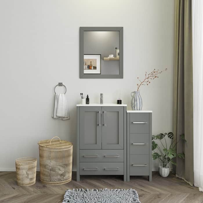 Vanity Art 36-Inch Single Sink Bathroom Vanity with Top & Free Mirror - 36 X 18.1 X 35.8 - Grey