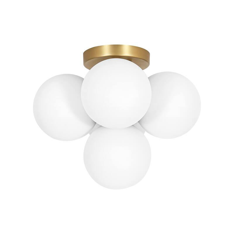 5-Light Modern Gold Frosted Glass Globe Semi-Flush Mount Light - 15 in. diameter × 12.2 in. height