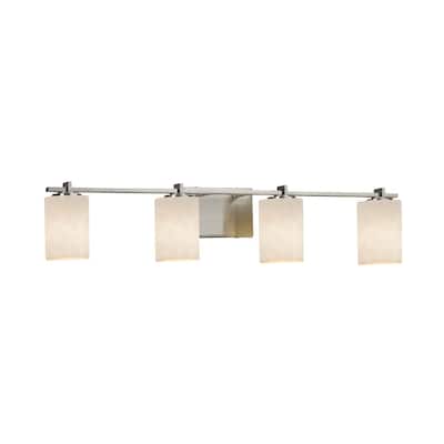 Justice Design Clouds Era 4-light Brushed Nickel Bath Bar, Clouds Cylinder - Flat Rim Shade - Silver