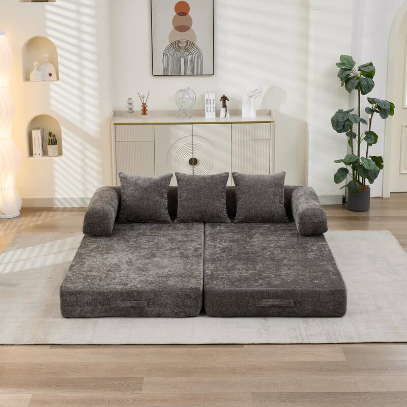Roomfitters Folding Sofa Bed with 3 Pillows, Convertible Floor Lounger Sleeper Couch for Living Room and Guest Room