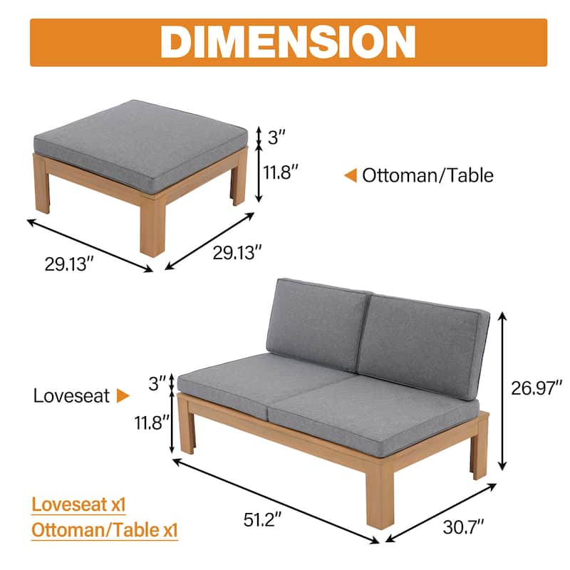 Outdoor 80" RUST-RESISTANT ACACIA Wood Sofa Loveseat Free Standing with Cushions