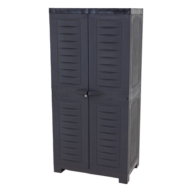 HomeRoots 49" Dark Gray Heavy Duty Plastic Locking Two Door Utility Cabinet - 23.50 in. x 48.75 in. x 14.00 in.