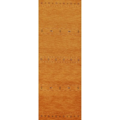 Hand Knotted Oriental 100% Wool Carpet Tribal Animal Pictorial Oranges & Rust Gabbeh Runner Rug - 9' 9'' X 2' 9''