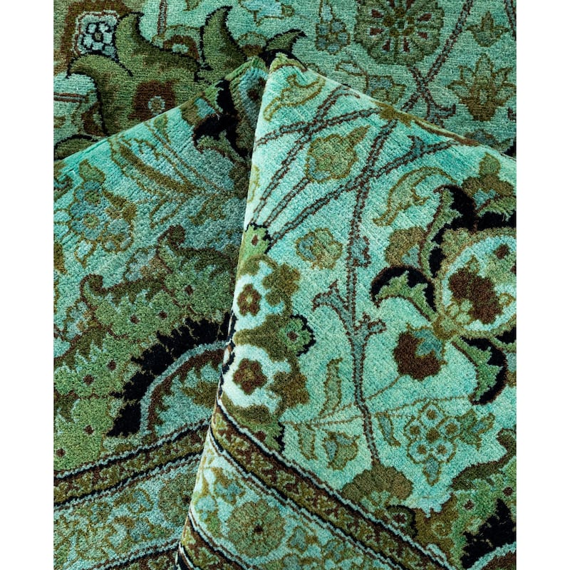 Overdyed One-of-a-Kind Hand-Knotted Area Rug - Green - 9' 1" x 9' 1"
