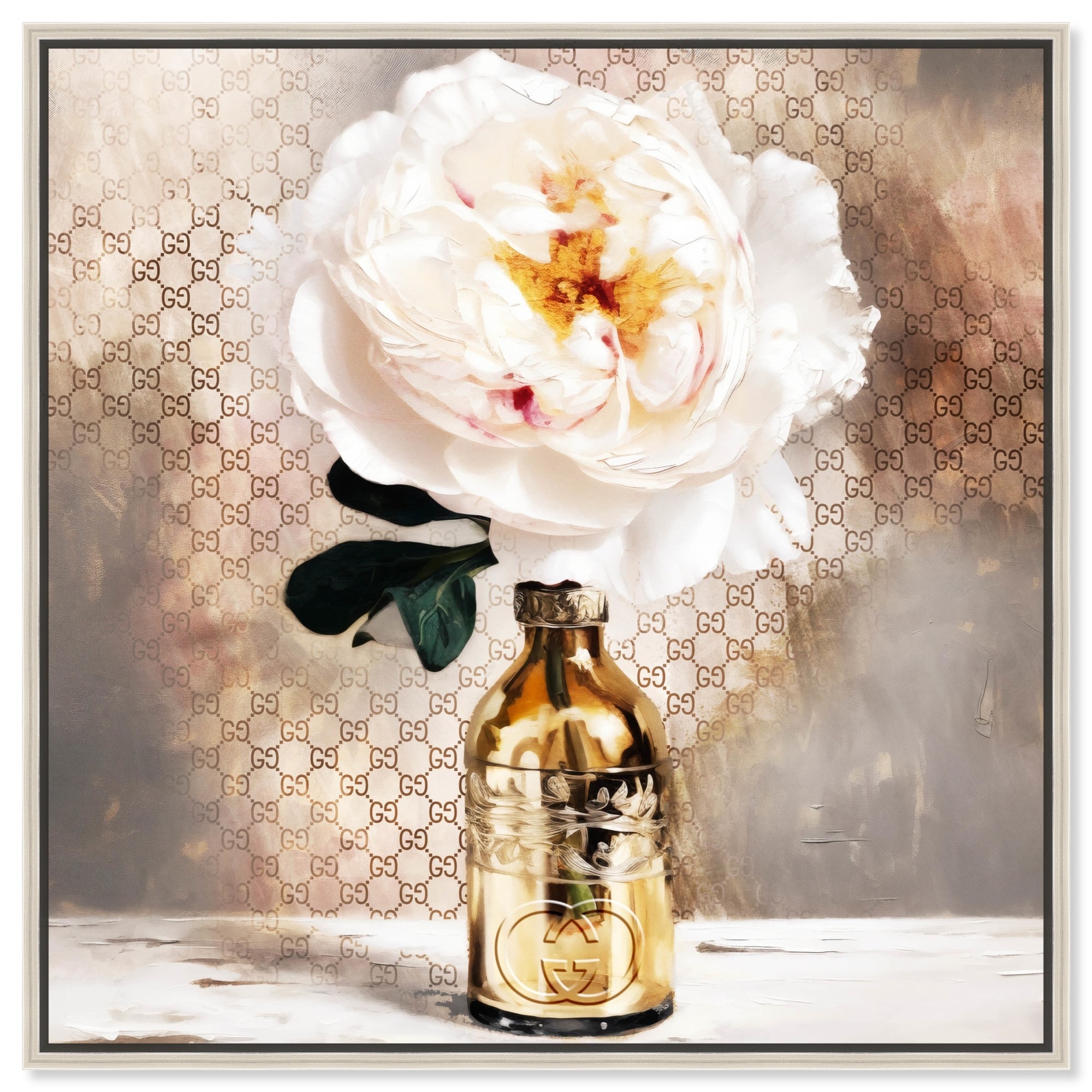 Simple Floral Golden Vase Canvas Flower Vase Glam Wall Art by Art Remedy