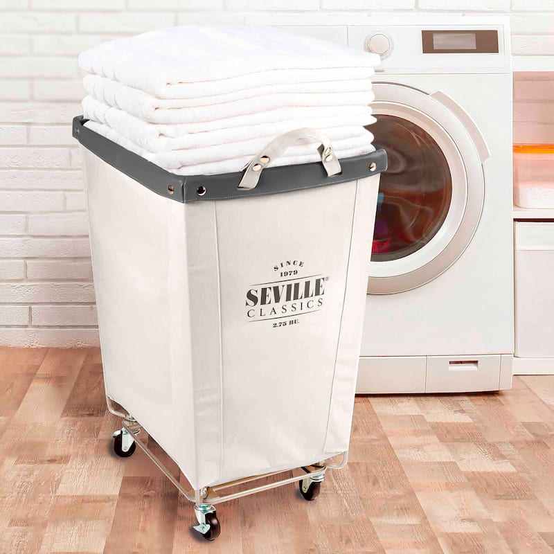 Seville Classics Commercial Grade Heavy-Duty Extra Large Canvas Laundry Basket Hamper with Wheels, 22" D x 16" W x 27" H