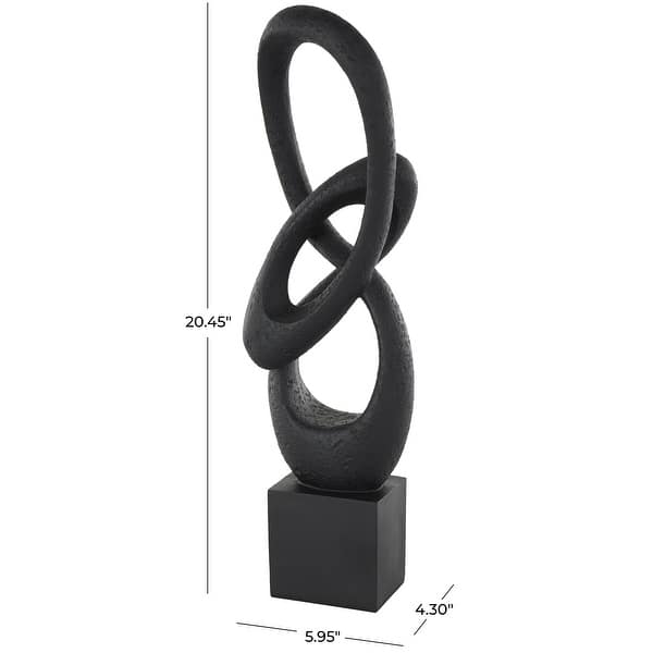 Black Polystone Intertwined Loop Abstract Decorative Sculpture with Block Base
