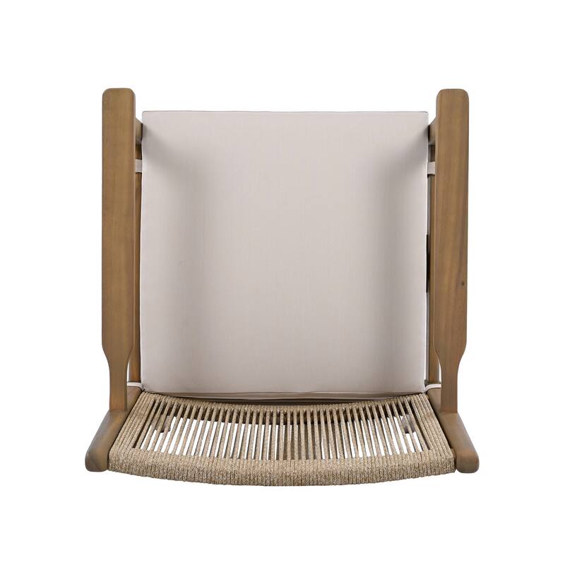 Roomfitters Outdoor Dining Chairs Set of 2, Acacia Wood Armchairs with Rope Back and Cushions, Patio Seating