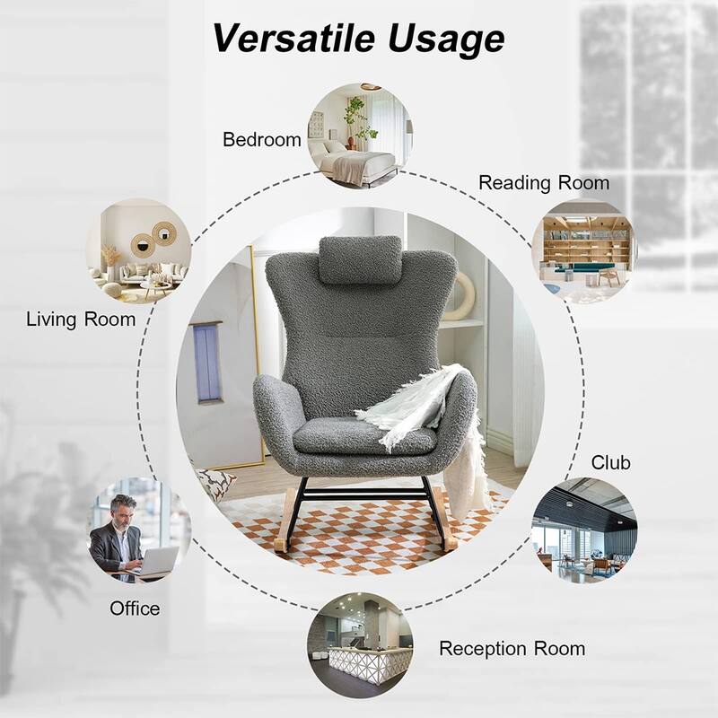 Teddy Upholstered Rocking Chair with Padded Seat, Backrest & Armrests - 26.38 "W* 34.25"D *36.22 "H