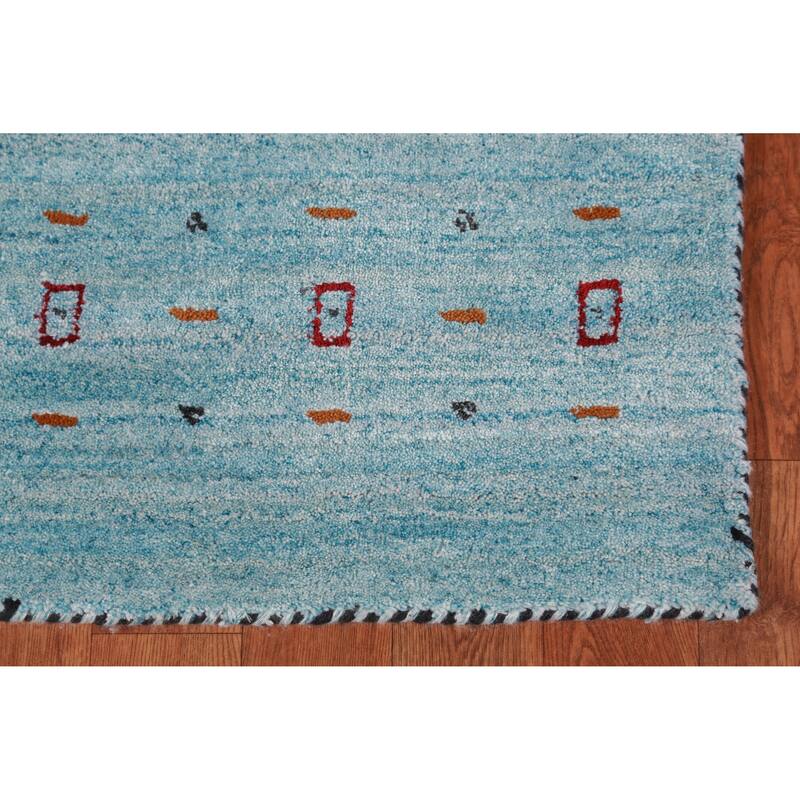 Hand Knotted Oriental 100% Wool Carpet Tribal Animal Pictorial Navy Blue & Blues Gabbeh Runner Rug - 9' 11'' X 2' 9''