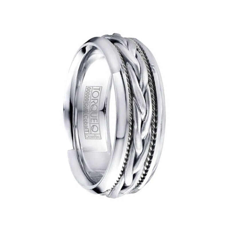 Shop Braided Rope Center 14k White Gold Inlay Beveled Cobalt Men S Wedding Ring By Crown Ring 7 5mm Overstock 16820101