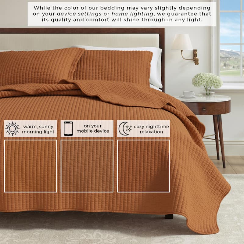 Linery & Co. Detailed Channel Stitch Microfiber Quilt Set With Shams.