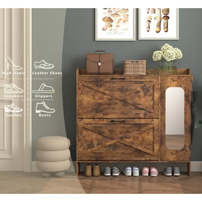 Shoe Storage Cabinet with 2 Flip Drawers, Freestanding Organizer with Metal Legs for Entryway, Narrow Shoe Rack Cabinet