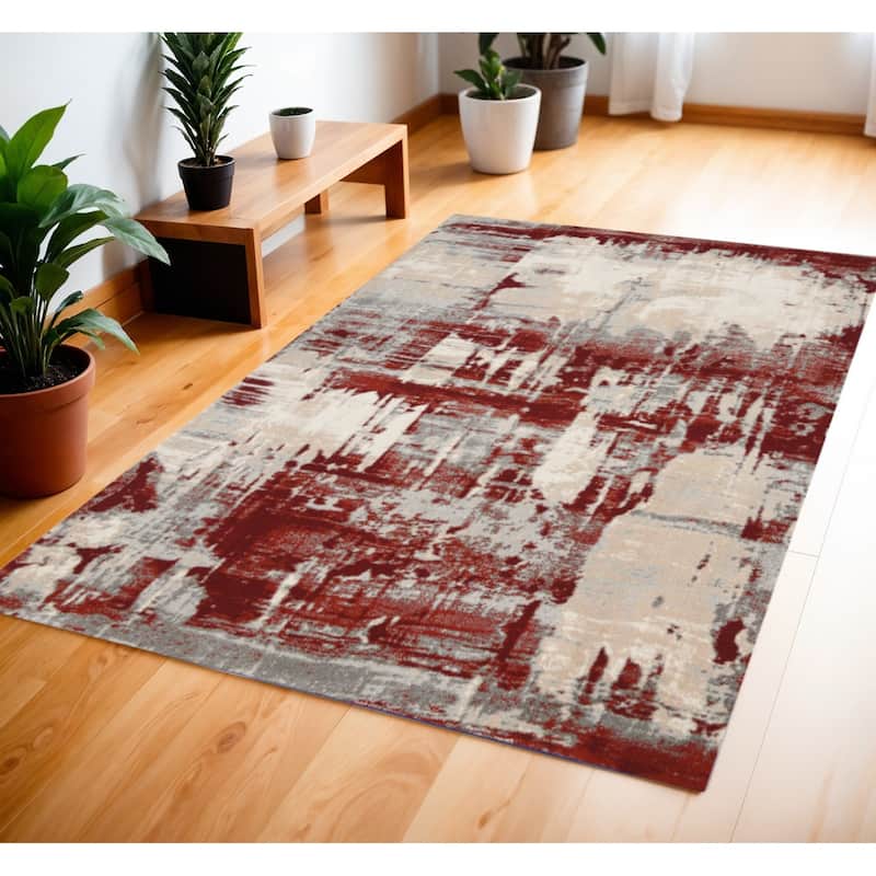 Fuvoz Abstract Modern Stain Resistant Area Rug By HomeRoots - 70' X '46' X '0.5 - 70' X '46' X '0.5 - Red - Rectangle