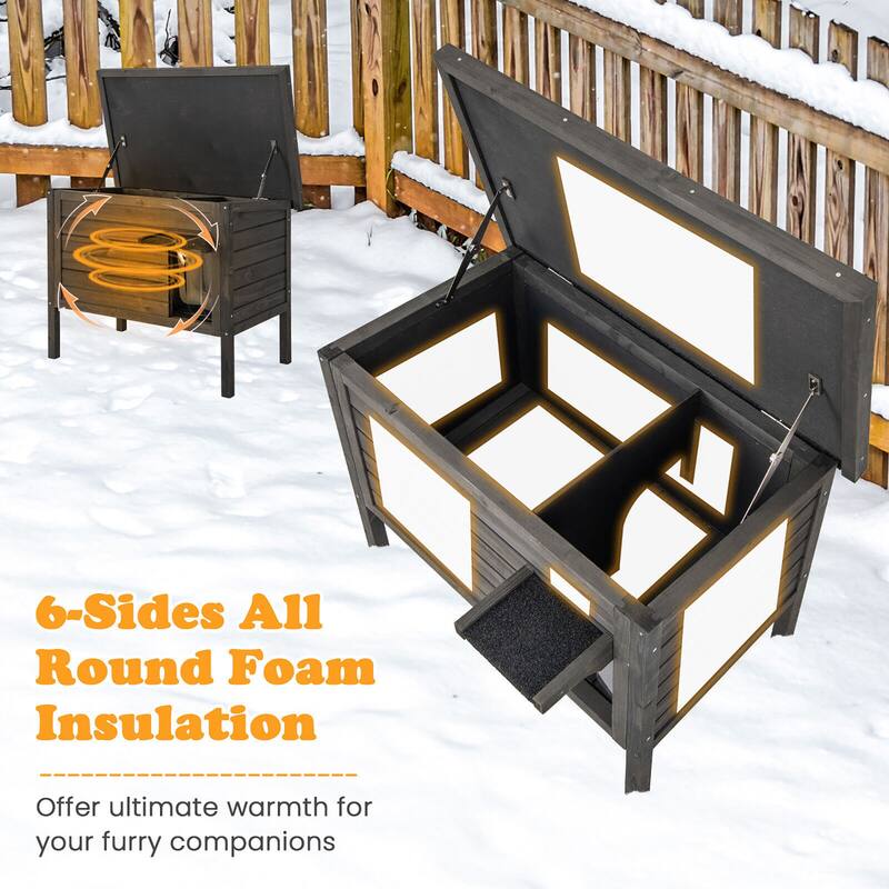 Gymax Insulated Wooden Cat House w/ All-Round Foam Insulated Double