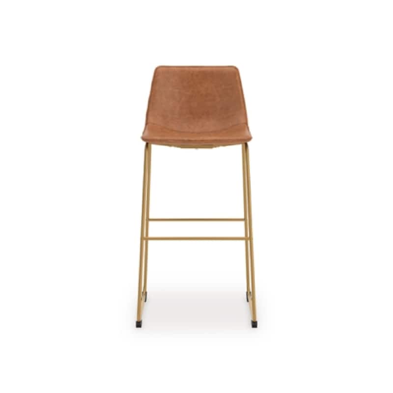 Cia Tall Barstool Chair Set of 2, Bucket Faux Leather Seat, Gold Legs