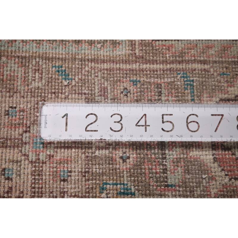 Pink Geometric Tabriz Persian Vintage Rug Hand-Knotted Wool Carpet - 6'7"x 9'8"