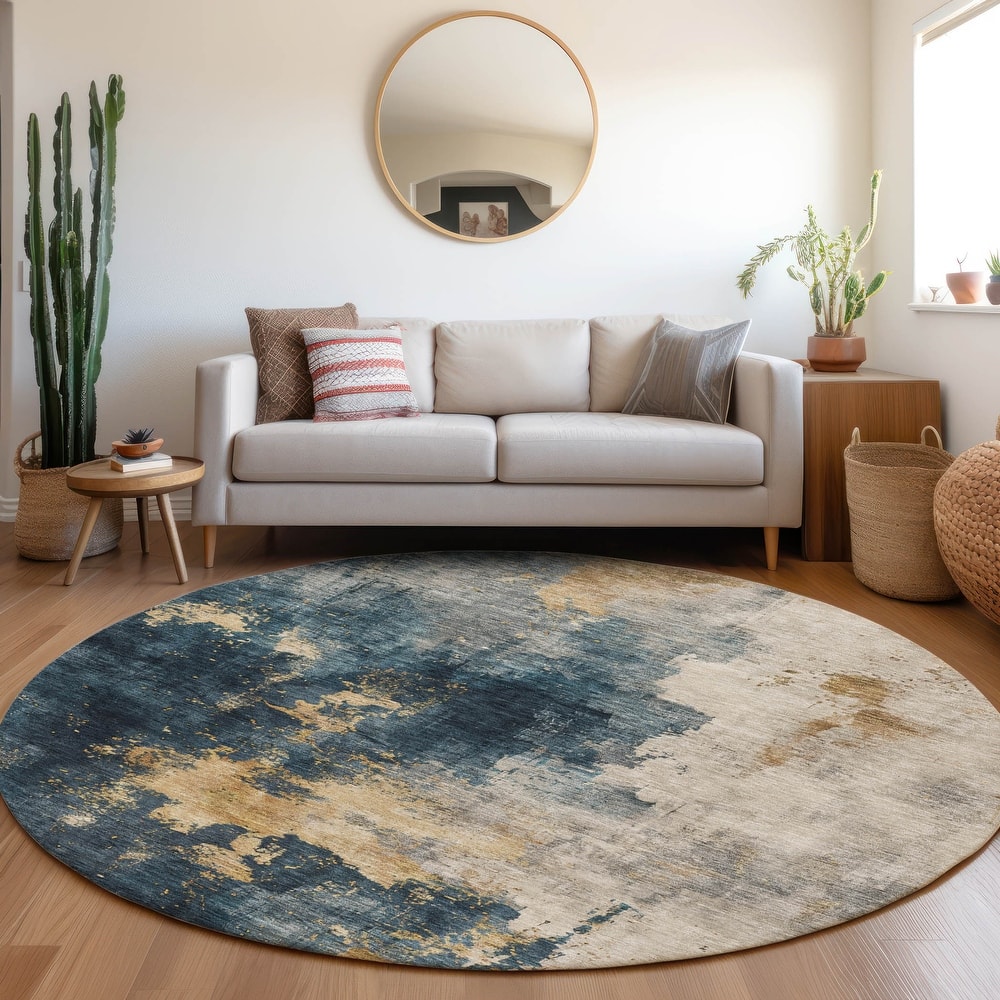 Machine Washable Indoor/ Outdoor Abstract Modern Chantille Rug