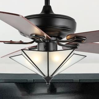 JONATHAN Y Moravia 52" 5-Light Farmhouse Rustic Iron Star Shade LED Ceiling Fan With Remote, Black